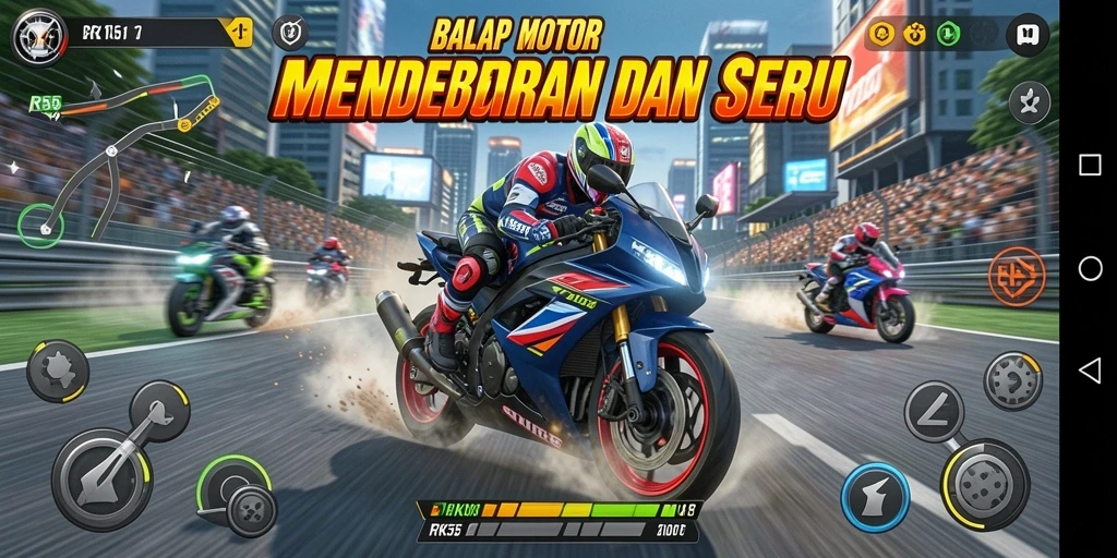 Screenshot menampilkan aksi balap motor yang mendebarkan di RK55.