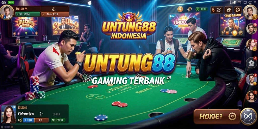 Screenshot utama UNTUNG88 menampilkan dealer langsung di meja permainan kasino.